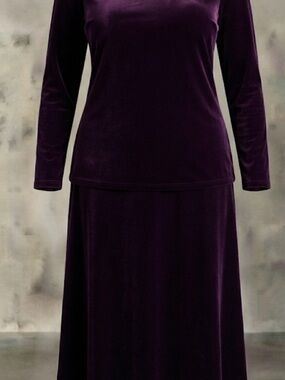 Vintage Deep Purple Velour Two-Piece Skirt Set